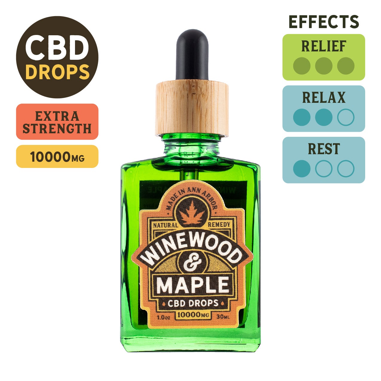 Extra-Strength CBD Drops | High-Dose CBD Tincture | Winewood & Maple